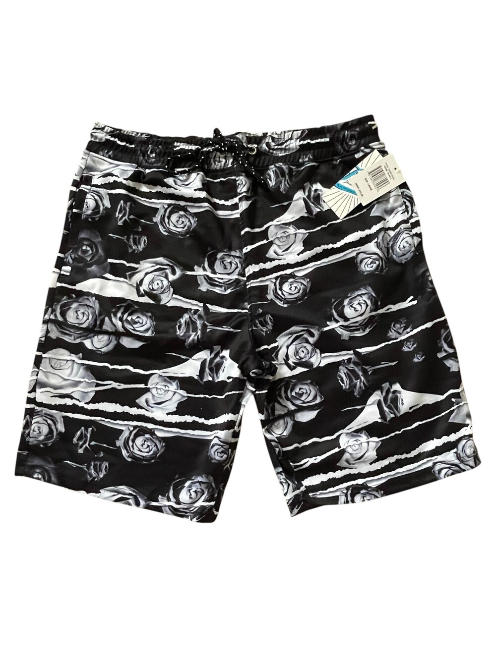 Fresh Prints of Bel Air Mens LG Black Rose Print Shorts NWT
